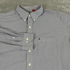 IZOD Shirt‎ Mens 2XLT Navy White Striped Button Down Collar Long Sleeve Pocket